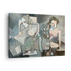 Vászonkép - Absztrakt alakok egy mély jelentéssel bíró szimbolikus kompozícióban - 70x50cm - Lélek és matéria mozaikja - Modern fali dekoráció nappalihoz és hálószobához ARTTOR
