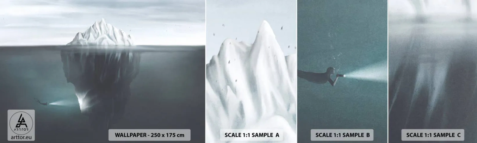 Fotótapéta Minta Standard Eco - Víz alatti rejtély - Jéghegy, Gleccser, Búvár - 100x30 cm