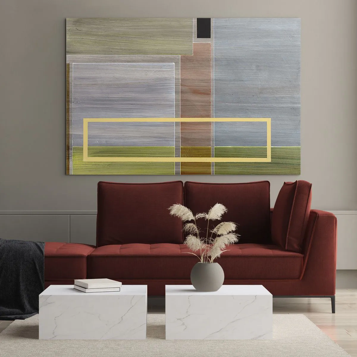 Üveg kép - Modern absztrakció téglalap alakú formákkal és földszínekkel - 70x50cm - Egyszerűen és nyugodtan - Modern fali dekoráció nappalihoz és hálószobához ARTTOR