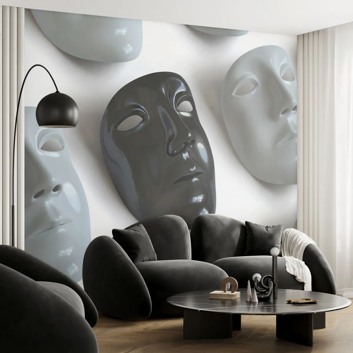 Fotótapéta Premium Canvas - Hogyan lehet kitűnni? - Darab, Velencei maszk, Fekete és fehér - 250x175 cm