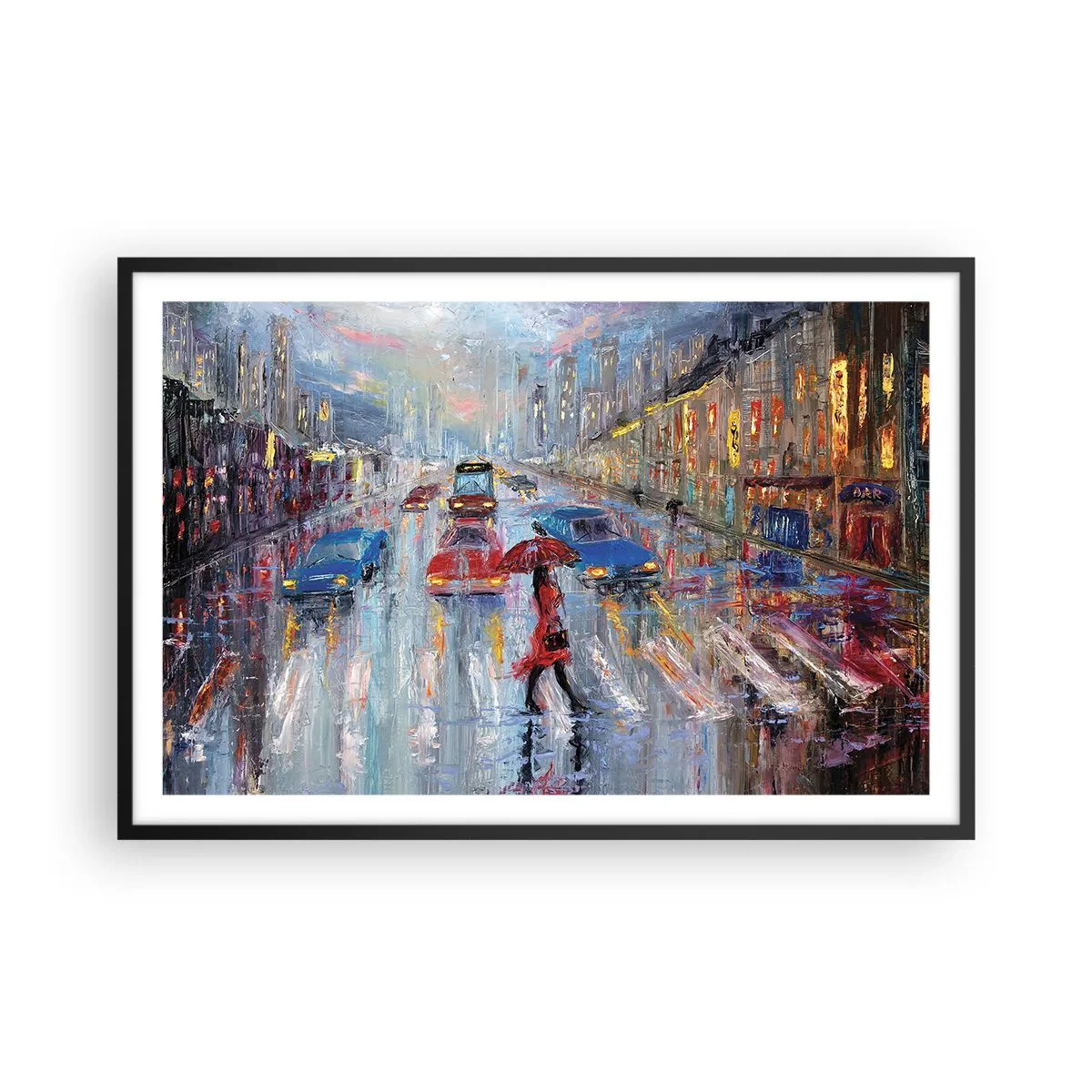 Poszter fehér keretben - Esős délután a városban - 91x61 cm