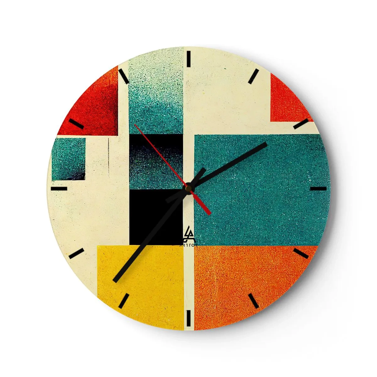 Falióra, Óra - Színes téglalapok geometriai kompozíciója világos háttér előtt - 30x30cm - Geometrikus absztrakció - jó energia - Modern fali dekoráció nappalihoz, konyhához és hálószobához ARTTOR