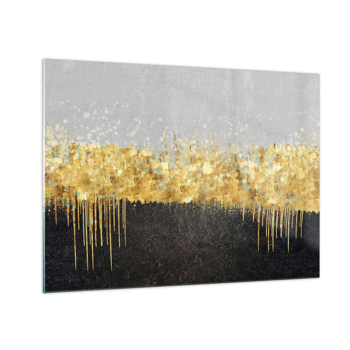 Üveg kép - Arany absztrakció fekete és szürke kontraszttal - 70x50cm - Befelé és felfelé - Modern fali dekoráció nappalihoz és hálószobához ARTTOR