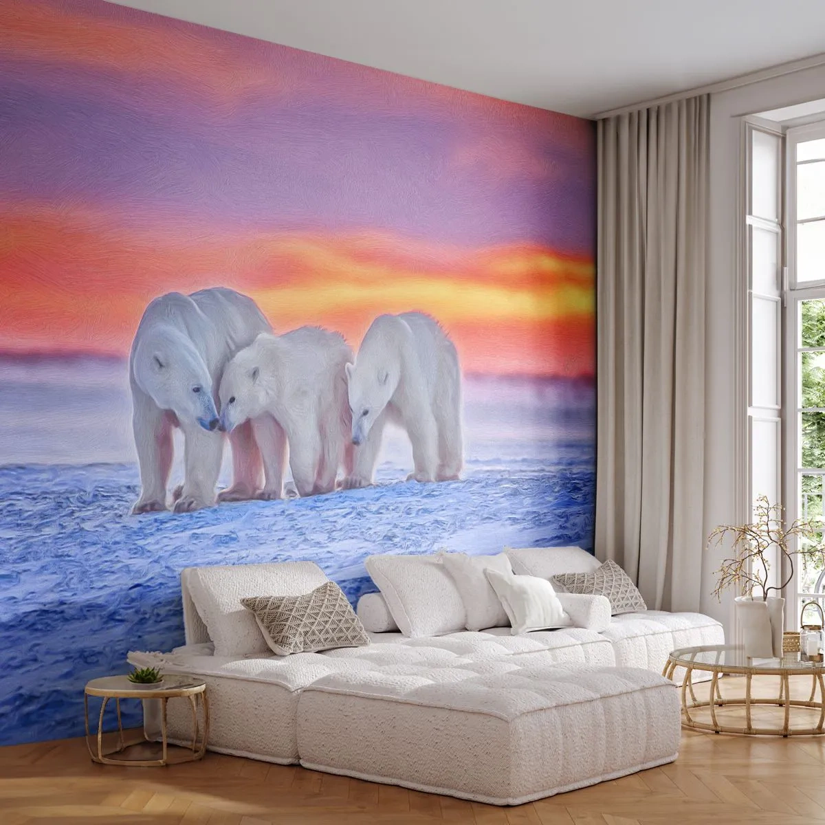 Fotótapéta Premium Sand - Elég a családi meleg - Állatok, Jegesmedve, Hó - 500x350 cm