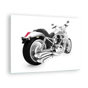 Üveg kép - Egy krómozott motorkerékpár modern stílusban, fehér alapon - 70x50cm - Gyűjtögető álma - Modern fali dekoráció nappalihoz és hálószobához ARTTOR