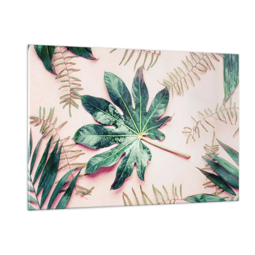 Üveg kép - A zöld tanulmánya a rózsaszín háttérben - 120x80 cm