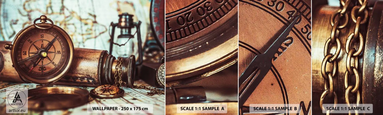 Fotótapéta Minta Öntapadós Deluxe Sticker - Kalóz kaland vár a Karib-térségben - Tengeri, Kalózok, Iránytű - 100x30 cm