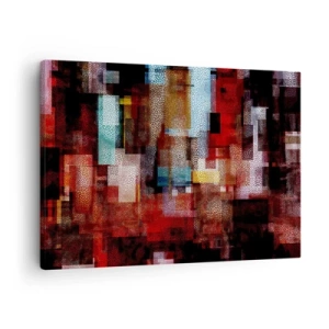 Vászonkép - Geometrikus absztrakció intenzív vörös árnyalatokban - 70x50cm - Zavartság zavartsággal - Modern fali dekoráció nappalihoz és hálószobához ARTTOR