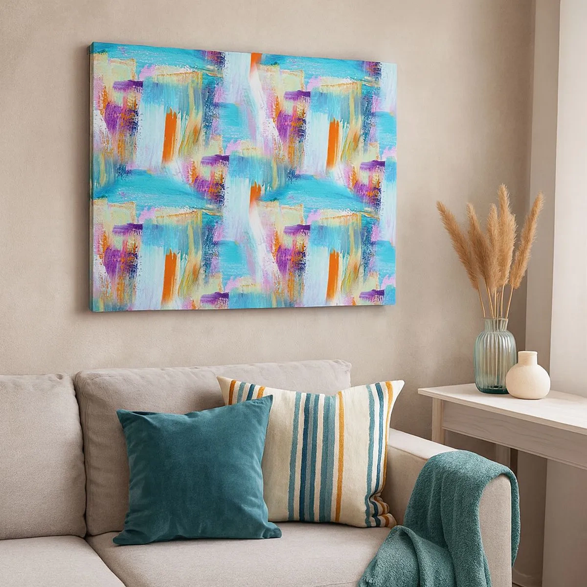 Vászonkép - Színes absztrakció dinamikus ecsetvonásokkal - 70x50cm - Vidám firka - Modern fali dekoráció nappalihoz és hálószobához ARTTOR