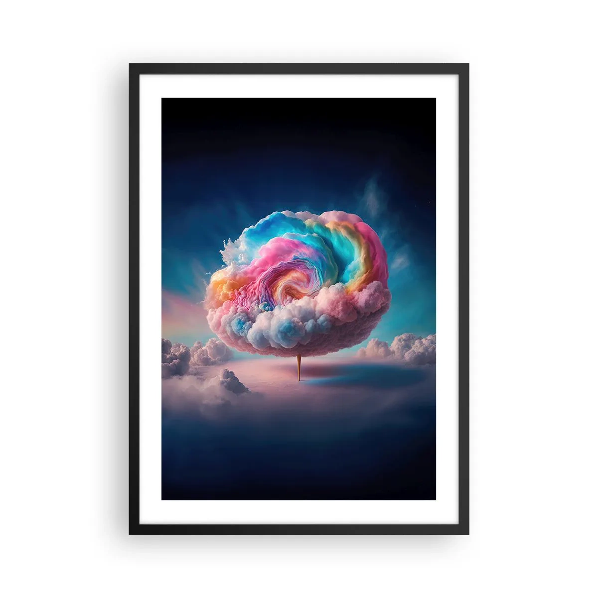 Poszter fehér keretben - Egy színes, absztrakt felhő örvénylik az űrben - 50x70cm - Álom egy vidámparkról - Modern fali dekoráció nappalihoz és hálószobához ARTTOR