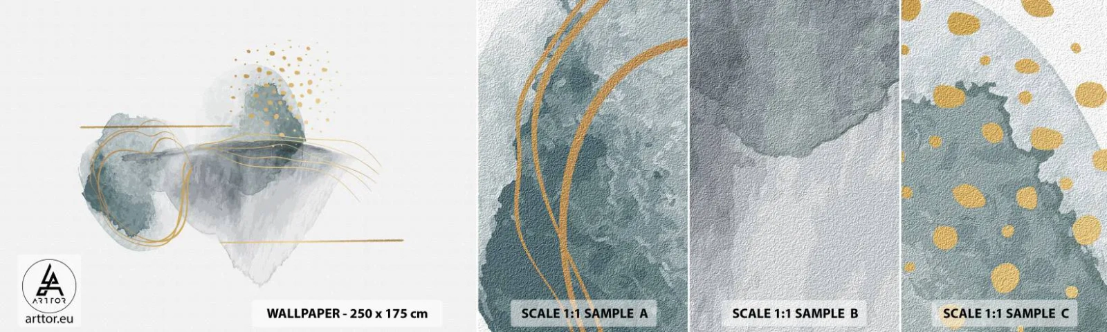 Fotótapéta Minta Standard Eco - A szürkeség és az arany kapcsolatáról - Absztrakció, Darab, Érdekes formák - 100x30 cm