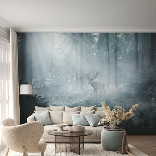 Fotótapéta Premium Sand - Reggeli birtokellenőrzés - Tájkép, Erdő, Szarvas - 100x70 cm