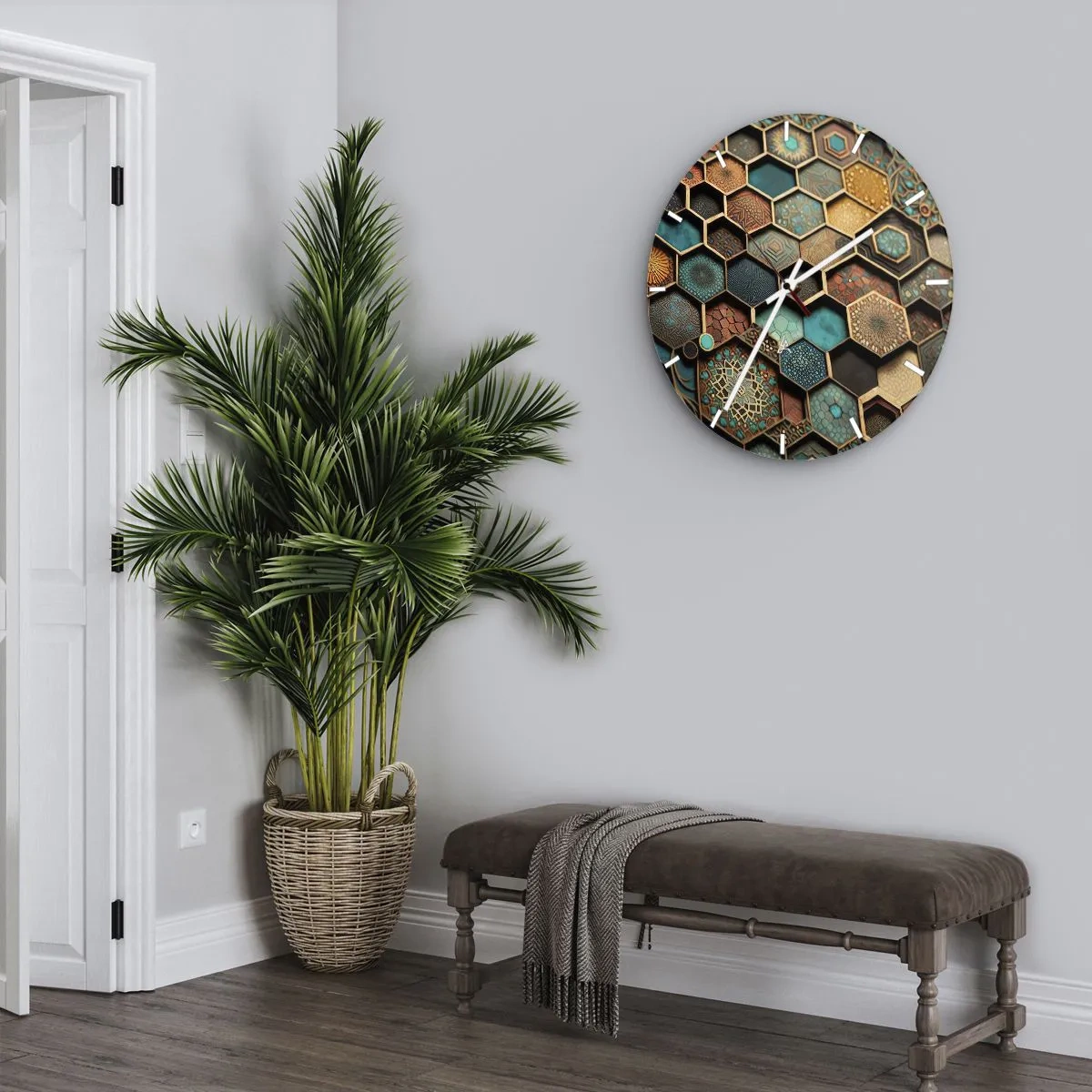 Falióra, Óra - Többszínű hatszögek keleti mintákkal - 30x30cm - Arab ornamentika - egy variáció - Modern fali dekoráció nappalihoz, konyhához és hálószobához ARTTOR