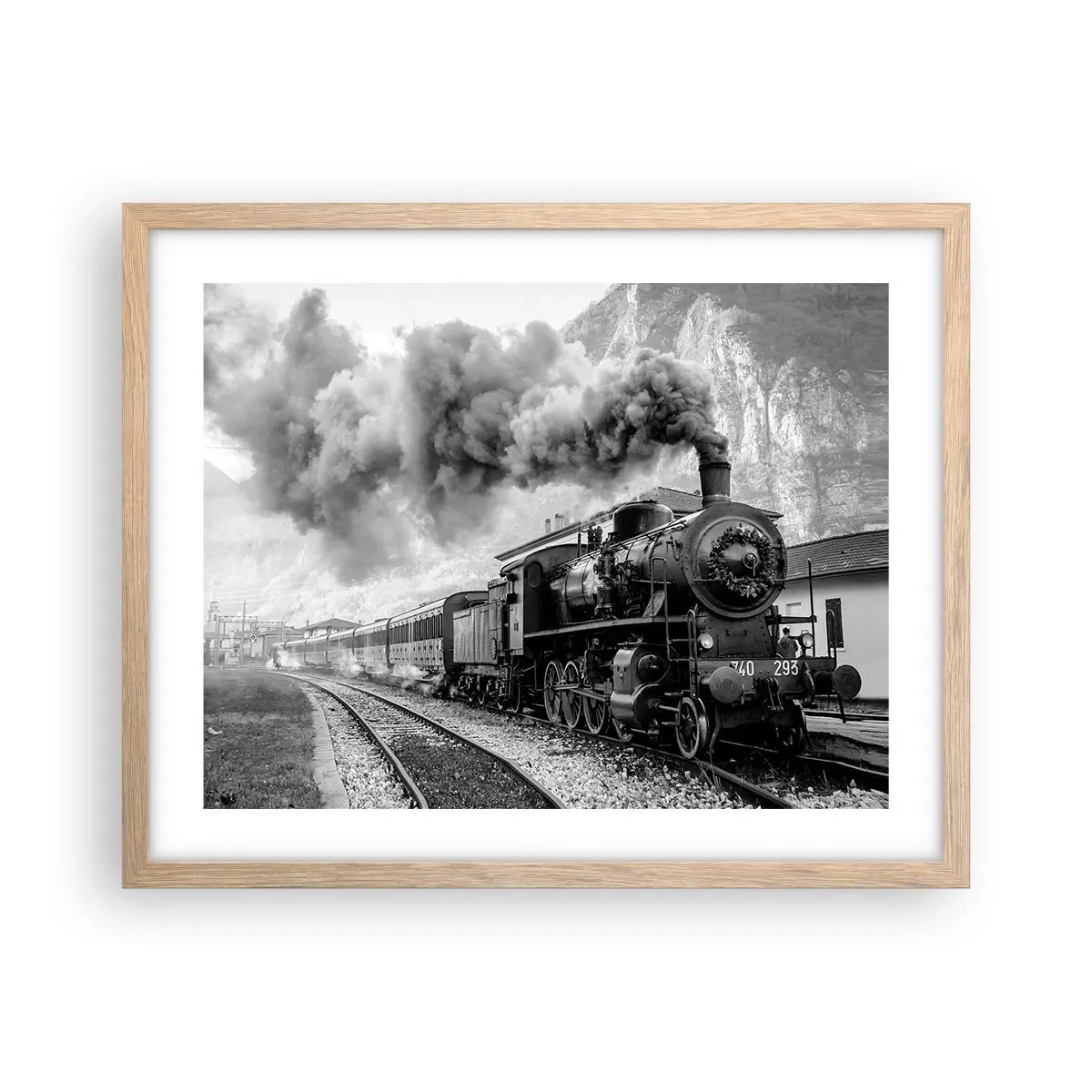 Poszter világos tölgy keretben - Indulását a mozdony várja… - 50x40 cm