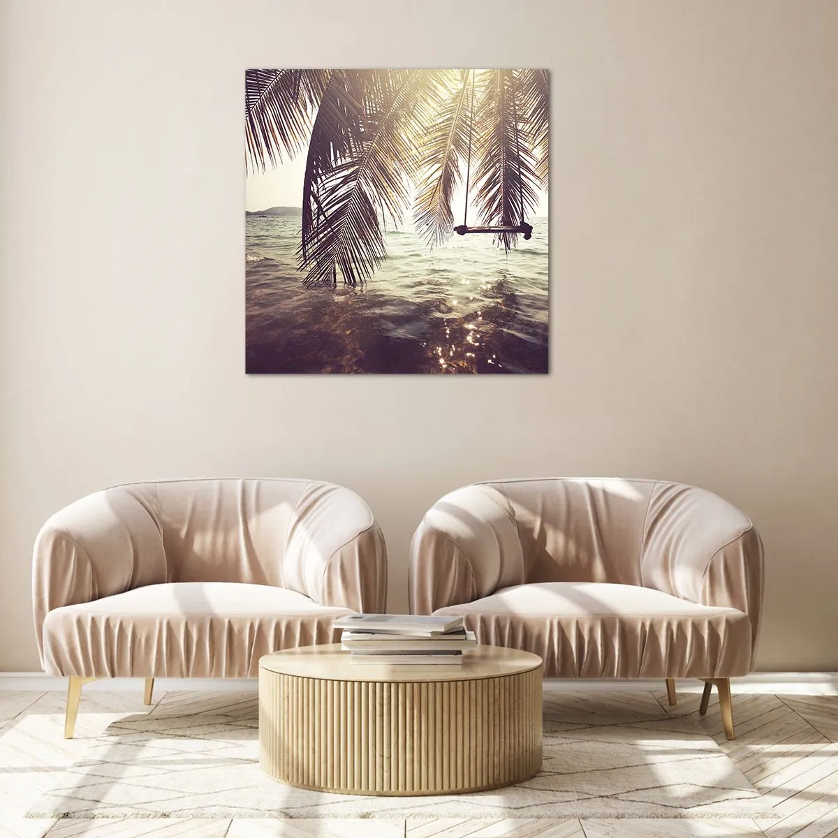 Üveg kép - Tetszés szerint hintázhat a felhők között - 40x40 cm