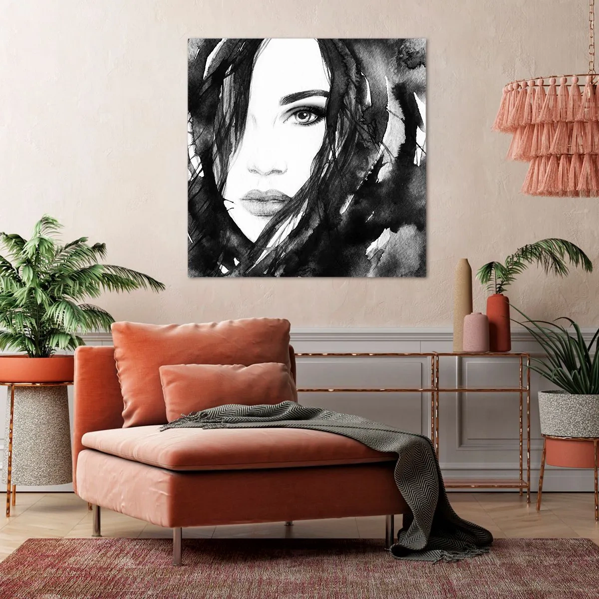 Vászonkép - Fekete-fehér hölgy portréja - 60x60 cm