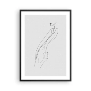 Poszter fehér keretben - Egy minimalista vázlat egy női sziluettről világos háttér előtt. - 50x70cm - Csak egy ígéret - Modern fali dekoráció nappalihoz és hálószobához ARTTOR