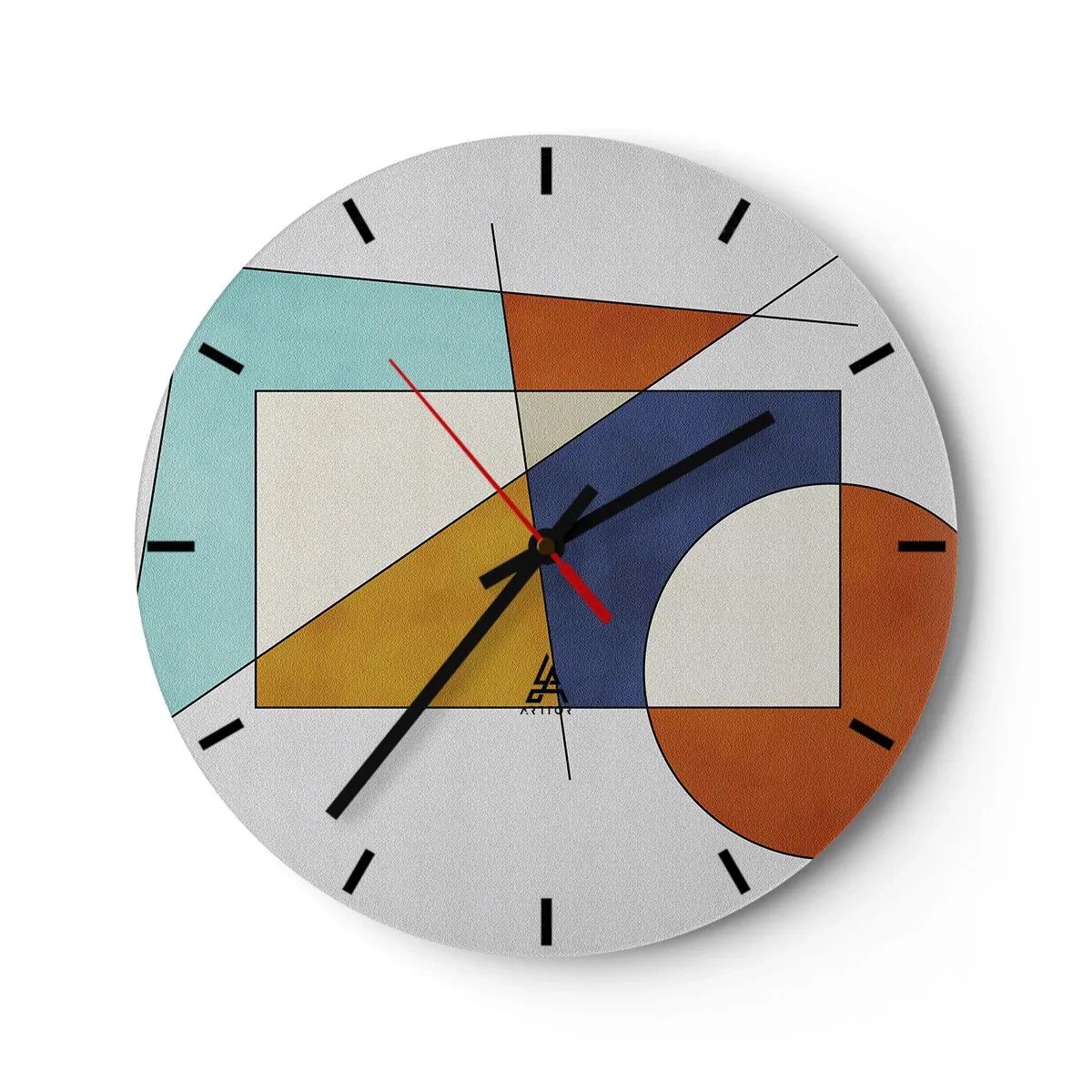 Falióra, Óra - Színes geometrikus kompozíció téglalapokkal és körökkel - 30x30cm - Absztrakció: modernista szórakozás - Modern fali dekoráció nappalihoz, konyhához és hálószobához ARTTOR