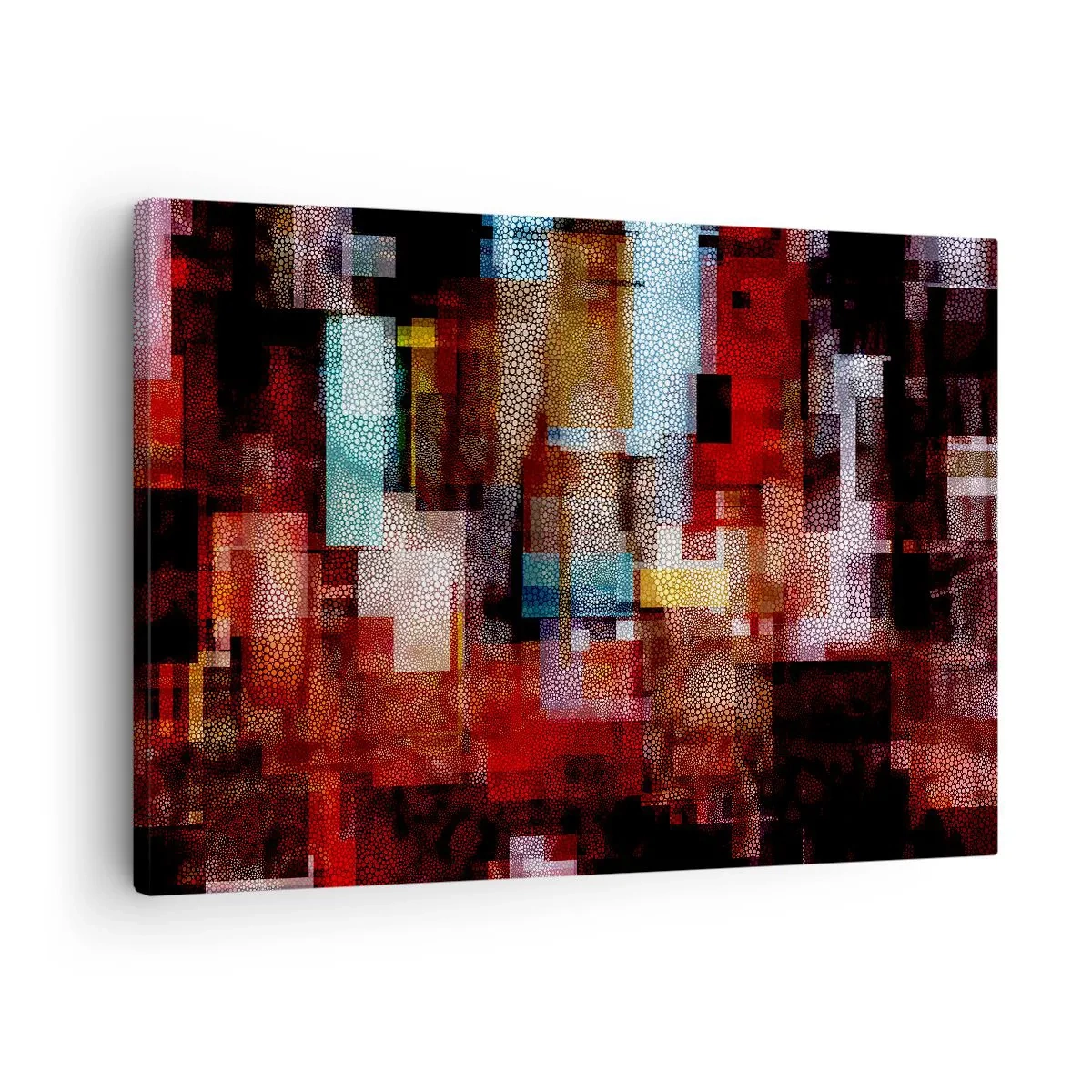 Vászonkép - Geometrikus absztrakció intenzív vörös árnyalatokban - 70x50cm - Zavartság zavartsággal - Modern fali dekoráció nappalihoz és hálószobához ARTTOR