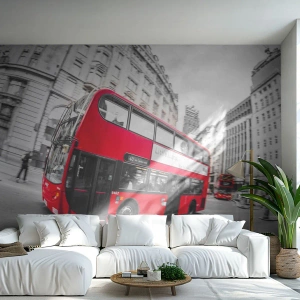 Öntapadós Fotótapéta Deluxe Sticker - London hagyományosan - by bus - Város, London, Piros busz - 100x70 cm