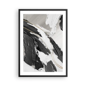 Poszter fehér keretben - Absztrakt ecsetvonások fekete, fehér és arany színben - 50x70cm - Absztrakció érzékkel - Modern fali dekoráció nappalihoz és hálószobához ARTTOR