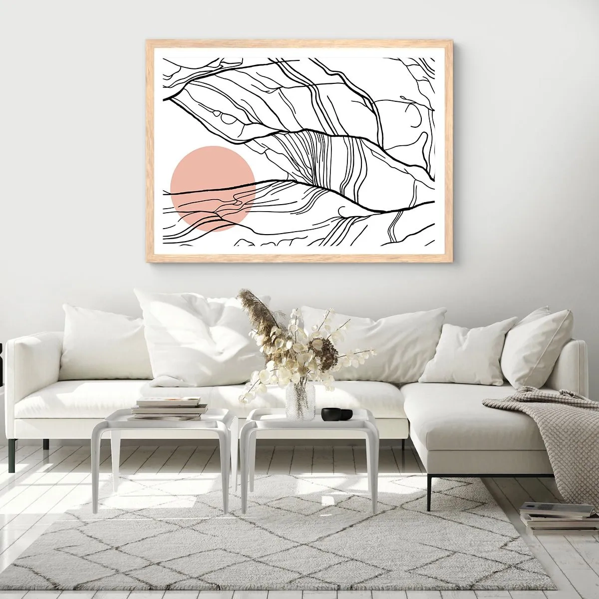 Poszter világos tölgy keretben - Gallyak hálójában - 100x70 cm