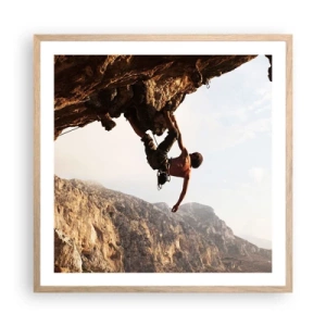 Poszter világos tölgy keretben - A világ egy szikladarabon összezsugorodott egy kézben  - 60x60 cm