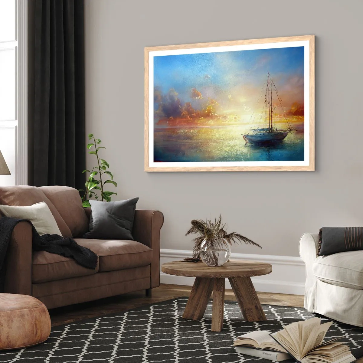 Poszter világos tölgy keretben - Egy arany öbölben - 91x61 cm