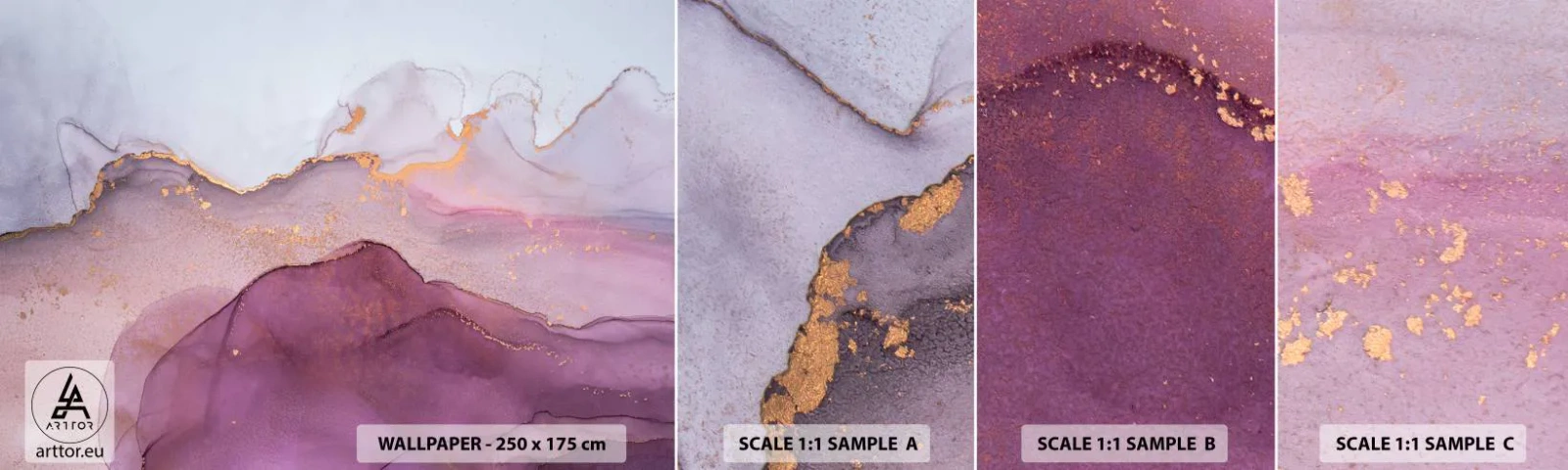 Fotótapéta Minta Standard Eco - Lila és orgonaszínű hullámok - Absztrakció, Darab, Modern művészet. - 100x30 cm