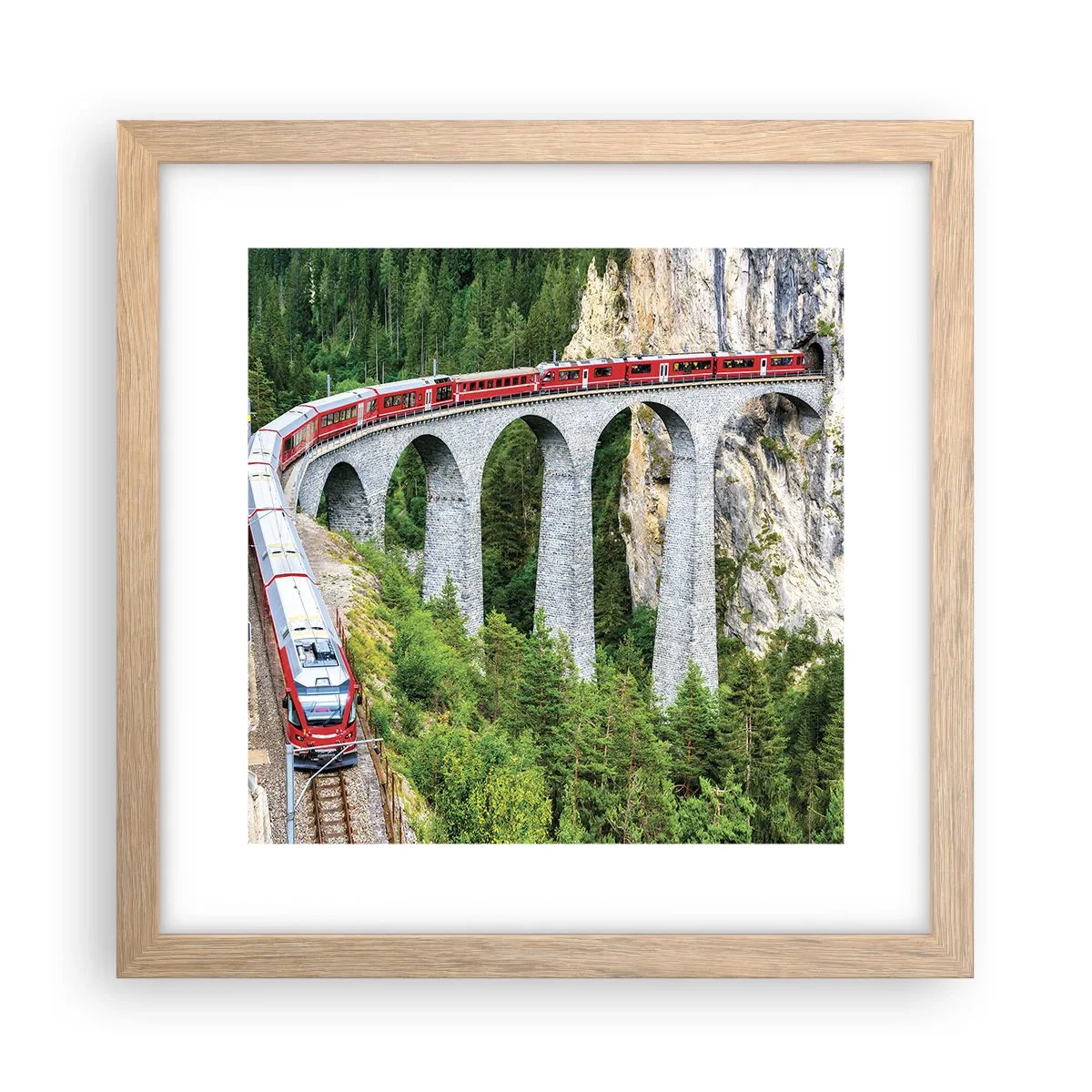 Poszter világos tölgy keretben - Vasút hegyi kilátással - 30x30 cm