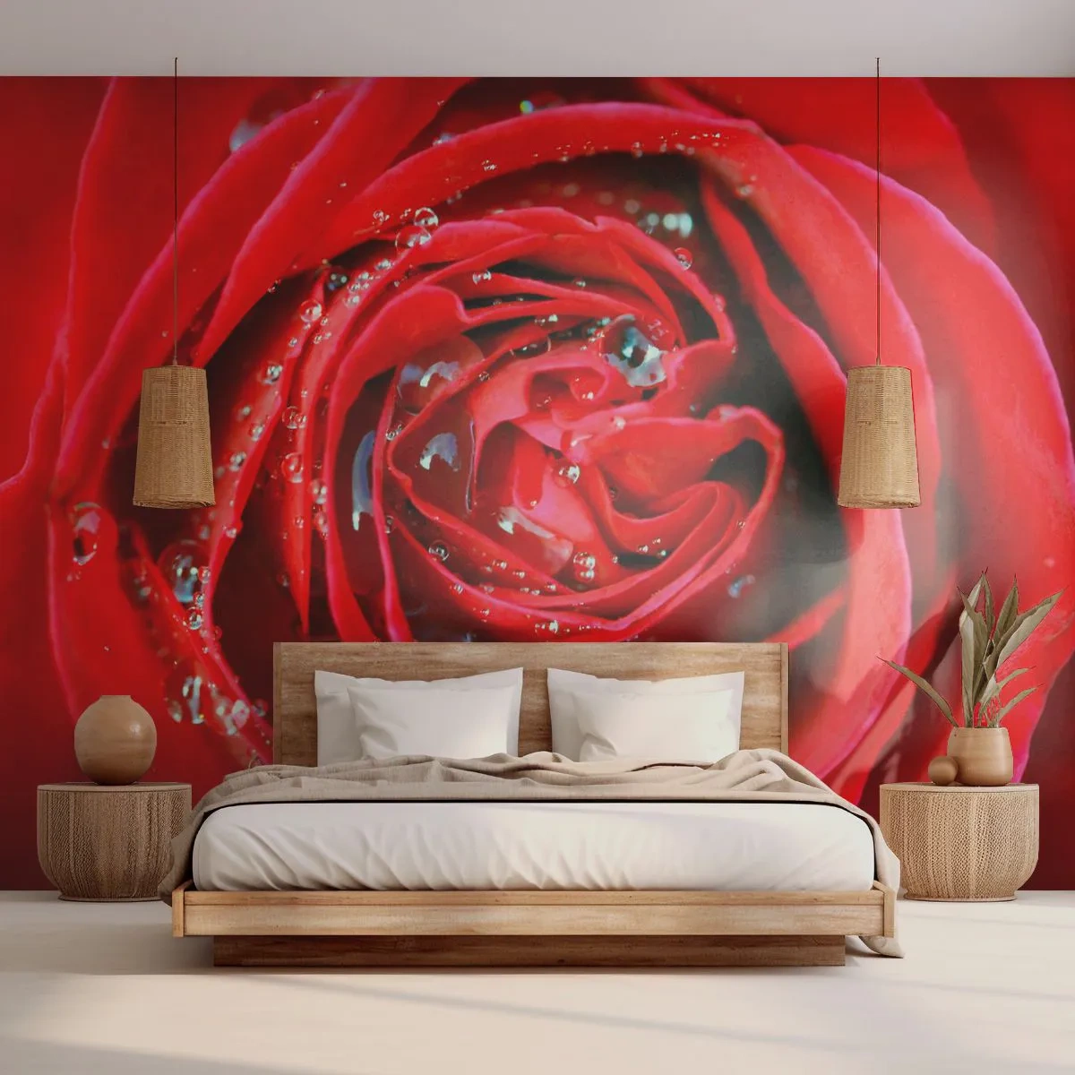 Fotótapéta Premium Sand - A harmatcseppekben - Virágok, Vörös rózsa, Szerelem - 100x70 cm