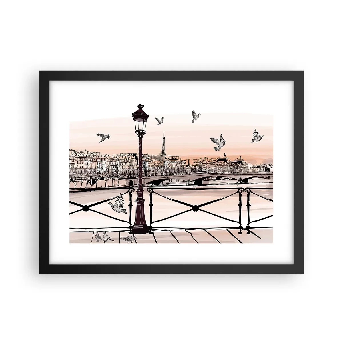 Poszter fehér keretben - Párizs háztetői fölött - 40x30 cm
