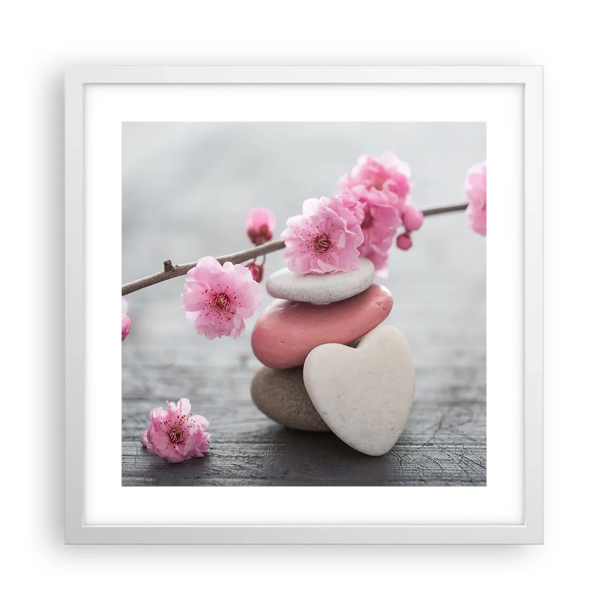 Poszter fekete keretben - Boldogság a cseresznyevirággal - 40x40 cm