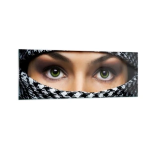 Üveg kép - Egy fátyolos zöld szemű szépség portréja - 140x50 cm