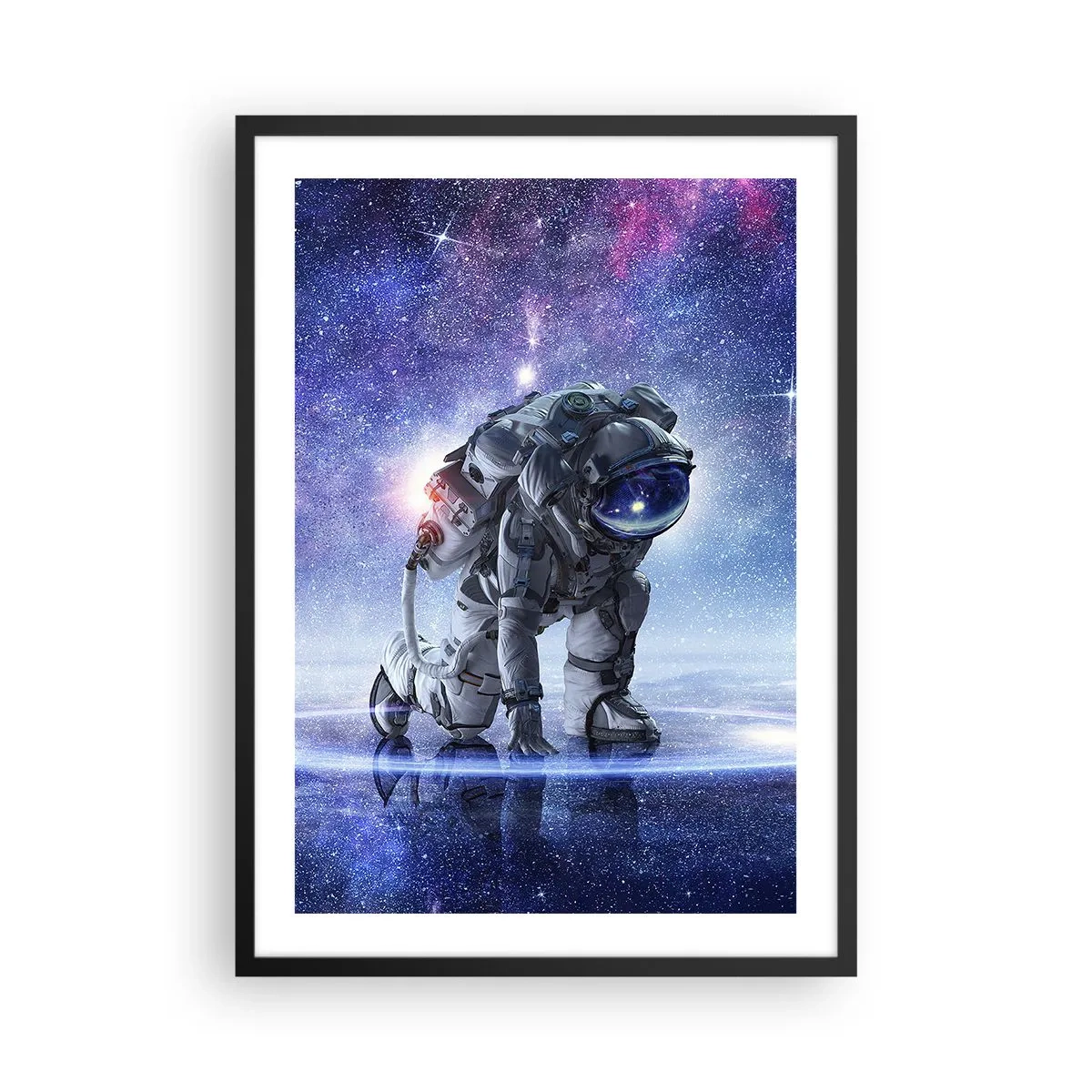 Poszter fehér keretben - Űrhajós a világűr hátterében - 50x70cm - A csillagos ég felettem - Modern fali dekoráció nappalihoz és hálószobához ARTTOR