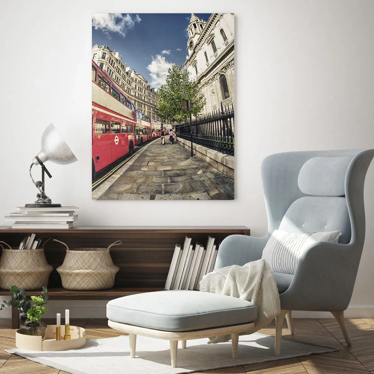 Üveg kép - Londoni utca szürke és piros színben - 50x70 cm