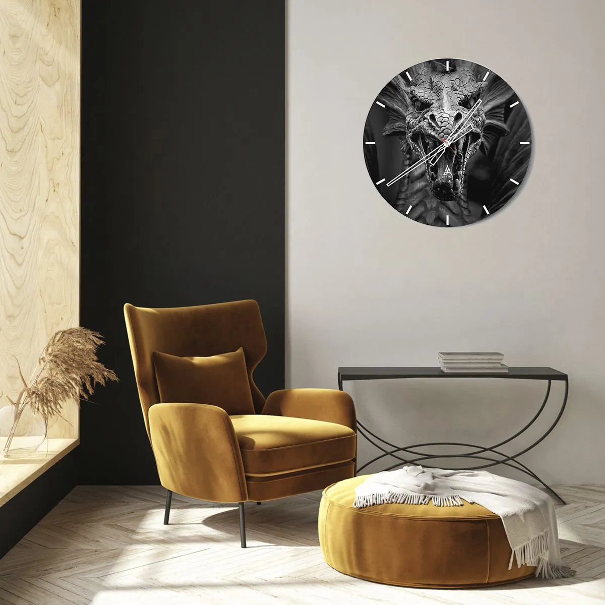 Falióra, Óra - Mesebeli sárkány szürke színben - 30x30 cm