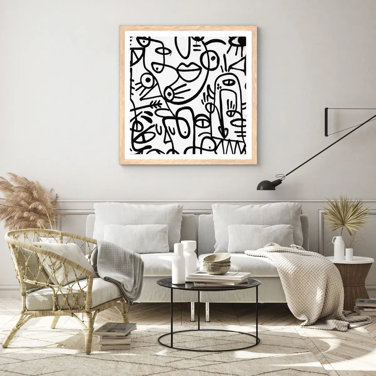 Poszter világos tölgy keretben - Arcok és délibábok - 60x60 cm