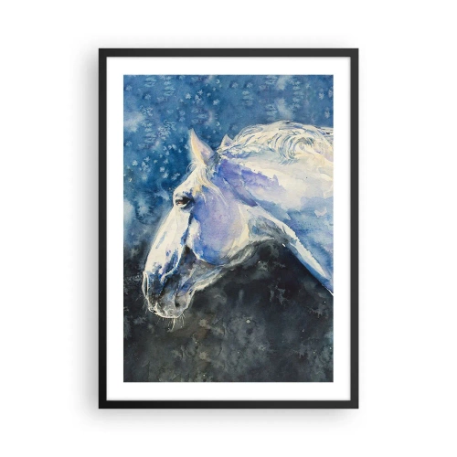 Poszter fehér keretben - Ló portréja kék akvarell árnyalatokban - 50x70cm - Portré kék fényben - Modern fali dekoráció nappalihoz és hálószobához ARTTOR