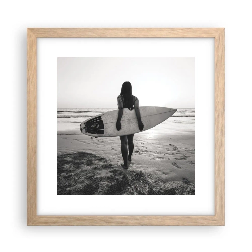 Poszter világos tölgy keretben - Tengeri hullámok lánya - 30x30 cm