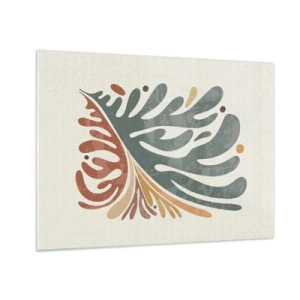 Üveg kép - Absztrakt levél meleg színekben - 70x50cm - Többszínű levél - Modern fali dekoráció nappalihoz és hálószobához ARTTOR