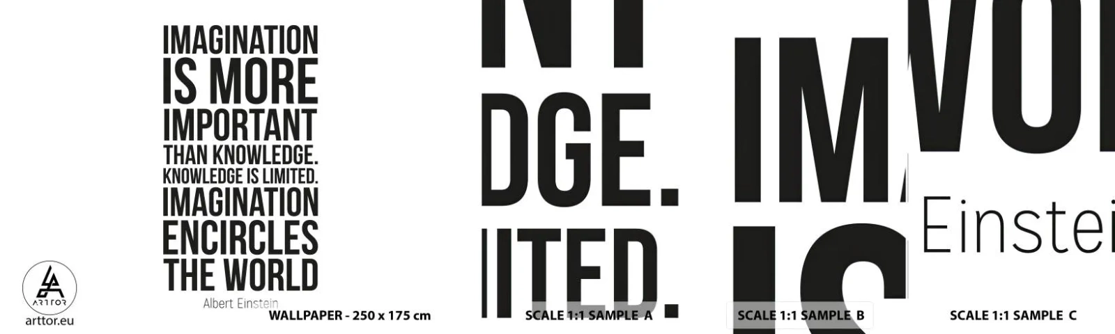 Fotótapéta Minta Öntapadós Deluxe Sticker - Einstein a képzelet erejéről - Tipográfia, Megerősítés, Alapelv - 100x30 cm