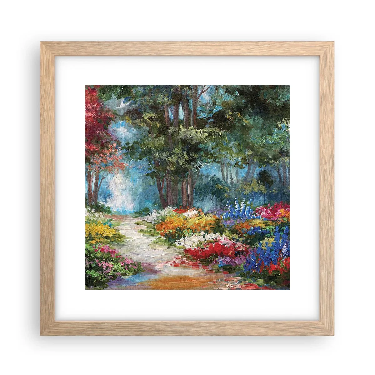Poszter világos tölgy keretben - Erdei kert, virágos erdő - 30x30 cm