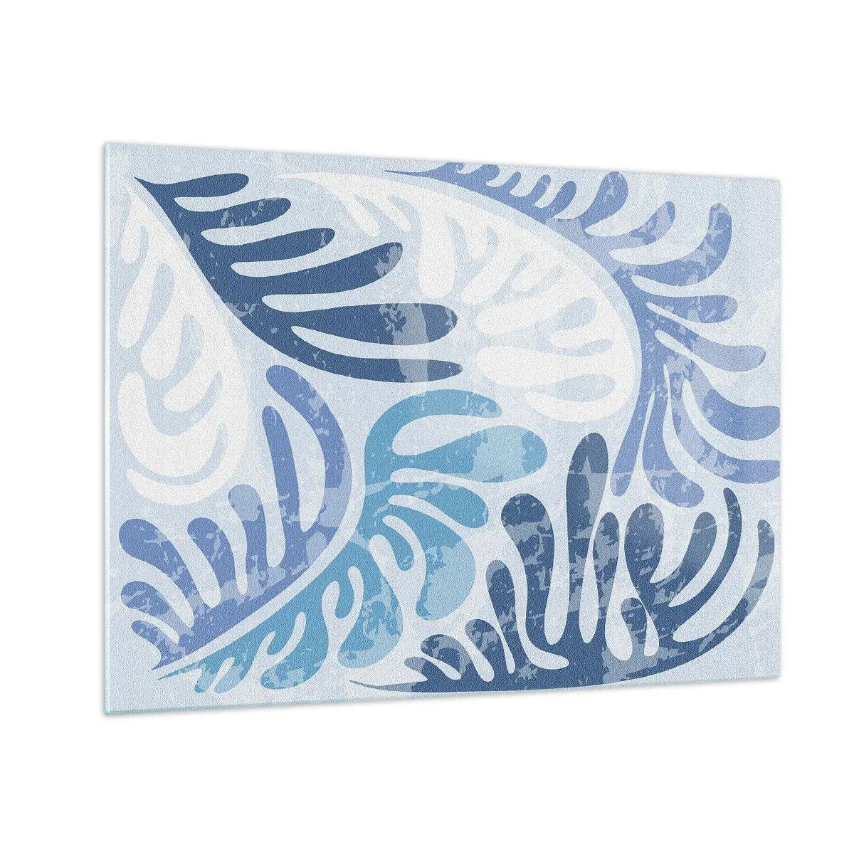 Üveg kép - Dekoratív páfránylevelek kék árnyalatokban világos háttéren - 70x50cm - Kék páfrányok - Modern fali dekoráció nappalihoz és hálószobához ARTTOR