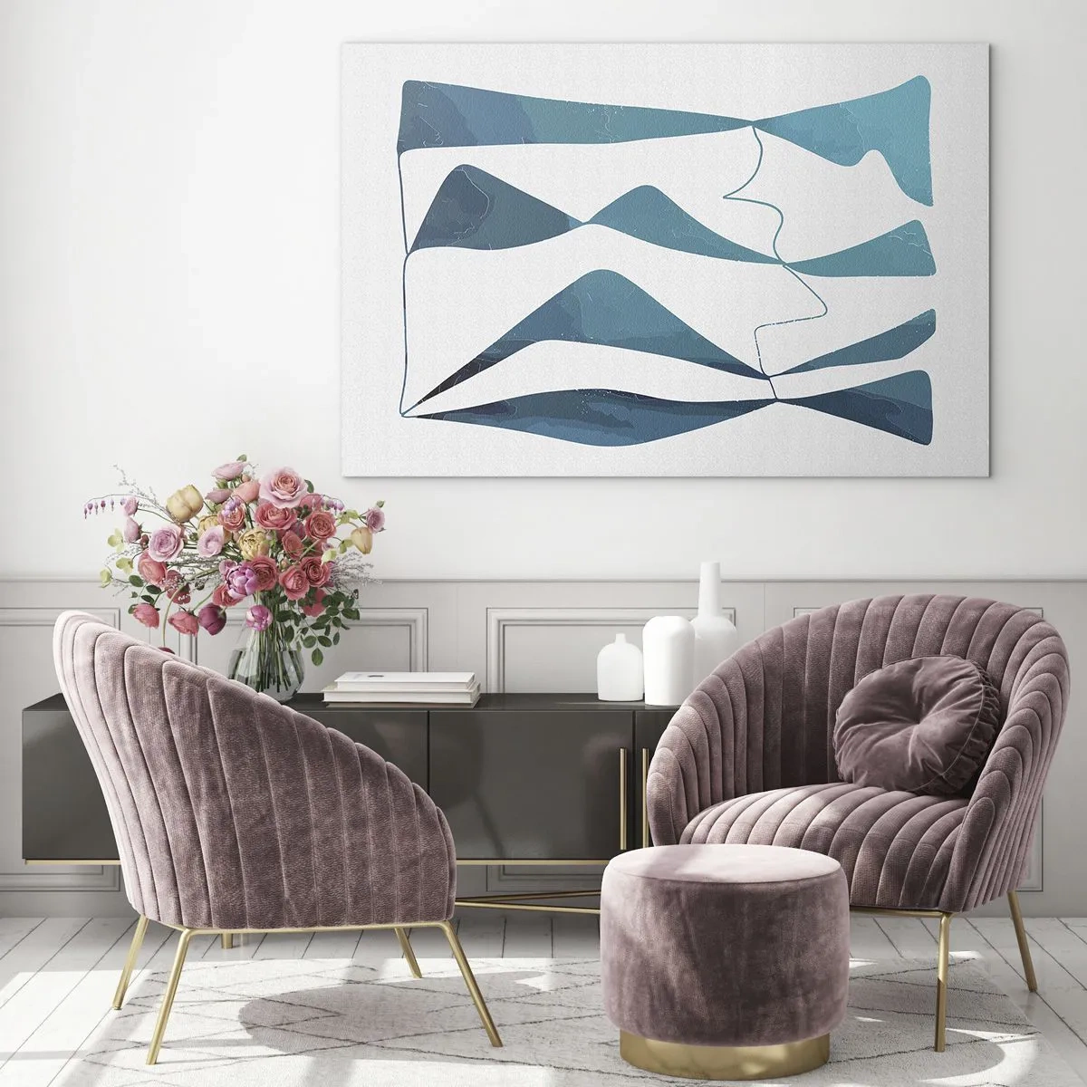 Üveg kép - Türkiz hullámok és formák fehér alapon - 70x50cm - Absztrakció: egy türkizkék összetétel - Modern fali dekoráció nappalihoz és hálószobához ARTTOR