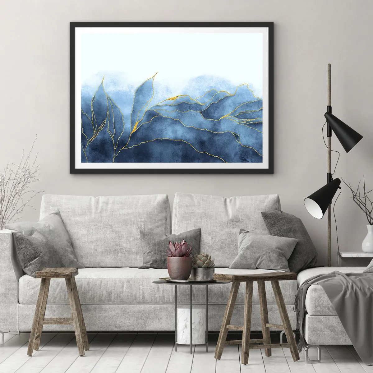 Poszter fehér keretben - Kék aranyban - 70x50 cm