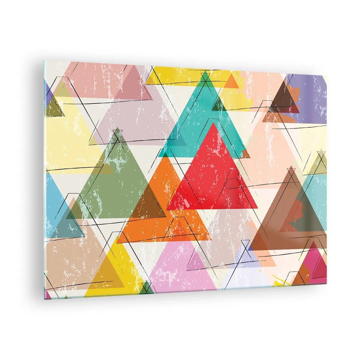 Üveg kép - Különböző színű háromszögek absztrakt mintája - 70x50cm - Három-három - Modern fali dekoráció nappalihoz és hálószobához ARTTOR