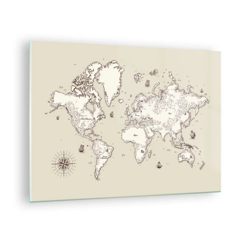 Üveg kép - Stilizált világtérkép klasszikus változatban - 70x50cm - Világkörüli utazás - Modern fali dekoráció nappalihoz és hálószobához ARTTOR