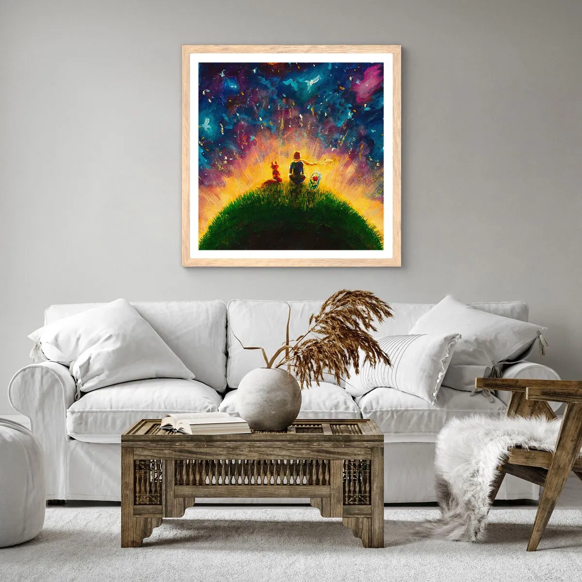 Poszter világos tölgy keretben - Szerelem és barátság – az egész világ - 30x30 cm