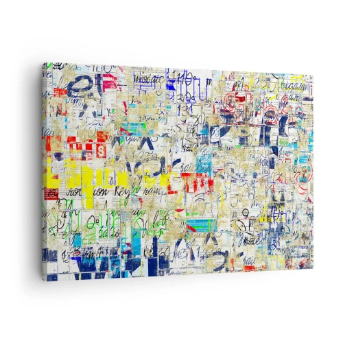 Vászonkép - Absztrakt graffiti színes feliratokkal és mintákkal - 70x50cm - Egyszerűen tetszik a szemnek - Modern fali dekoráció nappalihoz és hálószobához ARTTOR